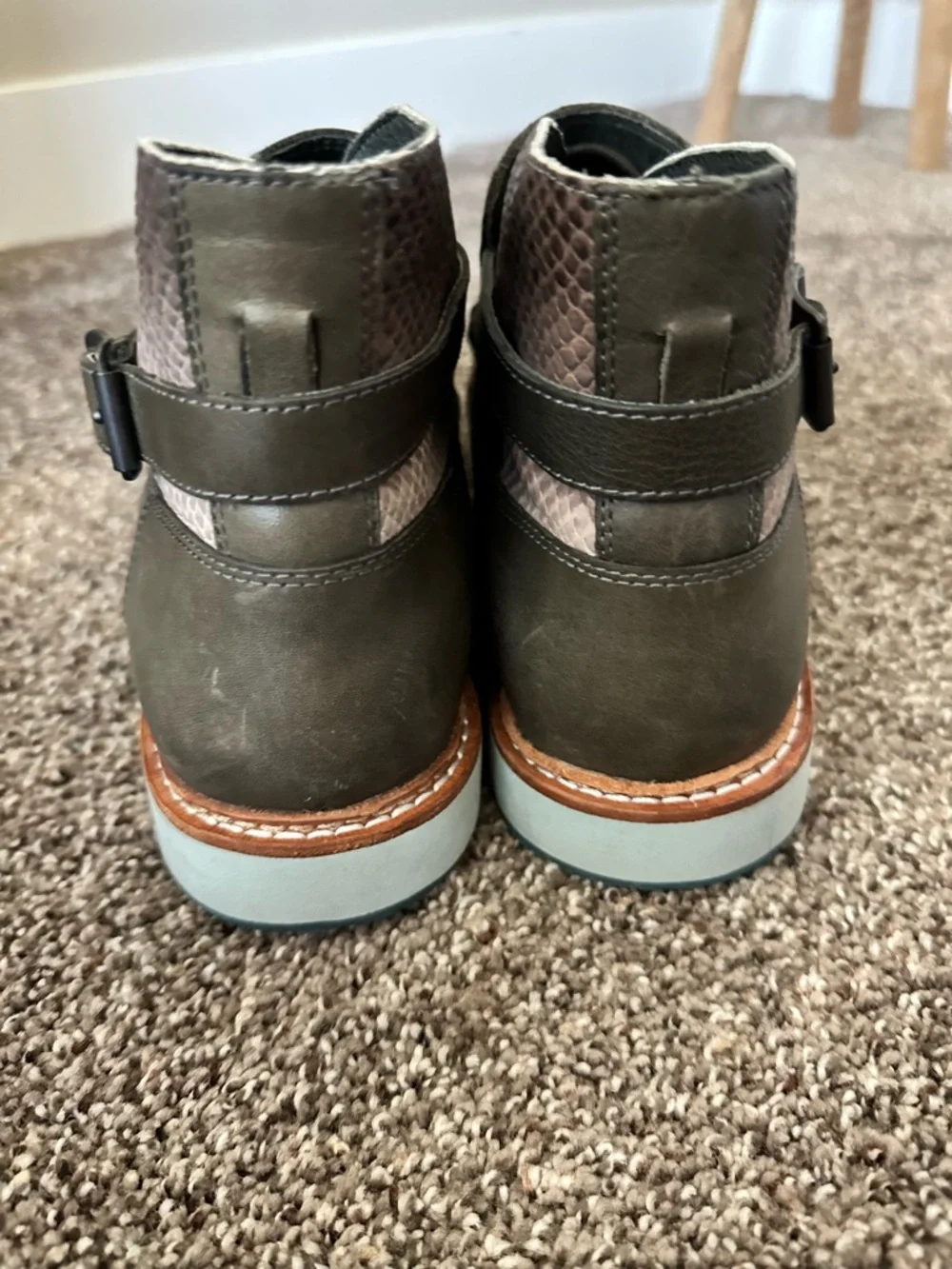 Camper Magnus Green Leather & Snakeskin Ankle Strap Boots Size 44 / US 10.5–11